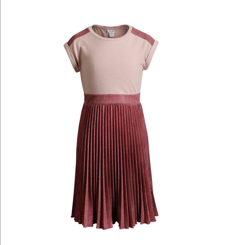 Emily West Glitter Pleated Knit Dress w/ Necklace